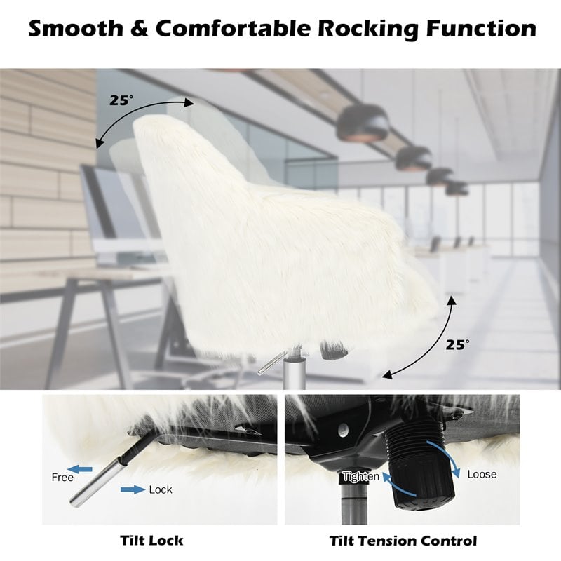 Costway Metal Sponge and Faux Fur Adjustable Swivel Office Chair in Beige