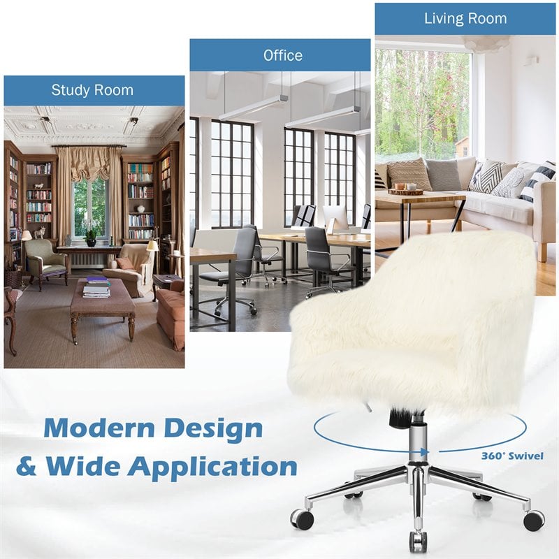 Costway Metal Sponge and Faux Fur Adjustable Swivel Office Chair in Beige