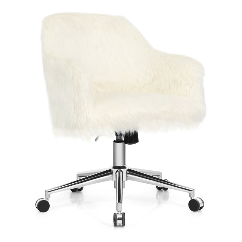 Costway Metal Sponge and Faux Fur Adjustable Swivel Office Chair in Beige