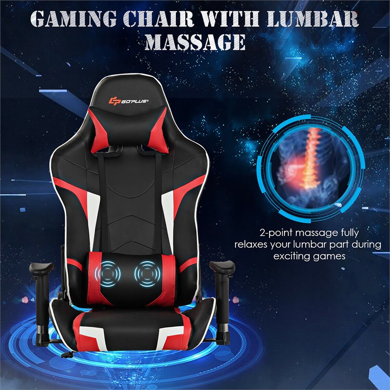 Costway Metal Gaming Computer Desk & Chair Set with Monitor Shelf in Red