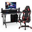 Costway Metal Gaming Computer Desk & Chair Set with Monitor Shelf in Red
