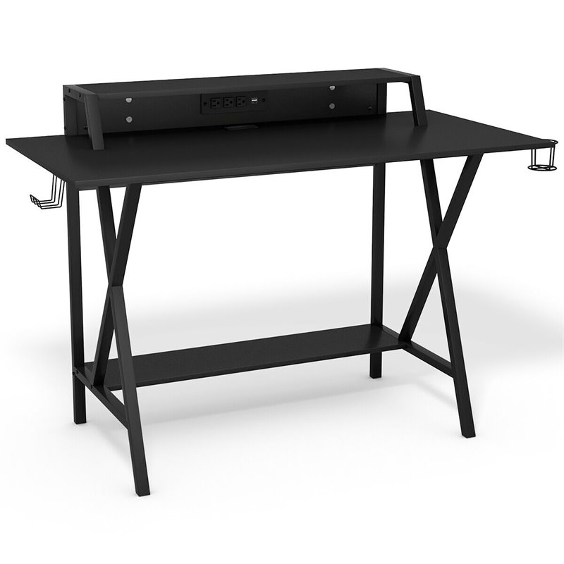 Costway Metal Gaming Computer Desk & Chair Set with Monitor Shelf in Red