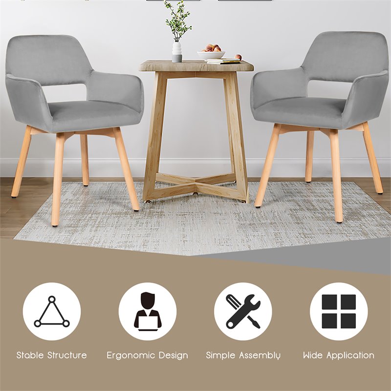 Costway Iron and Velvet Fabric Accent Leisure Armchairs in Gray (Set of 2)