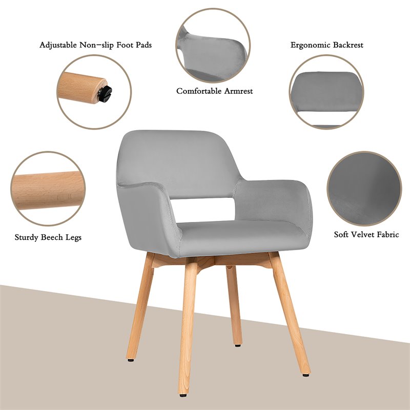 Costway Iron and Velvet Fabric Accent Leisure Armchairs in Gray (Set of 2)