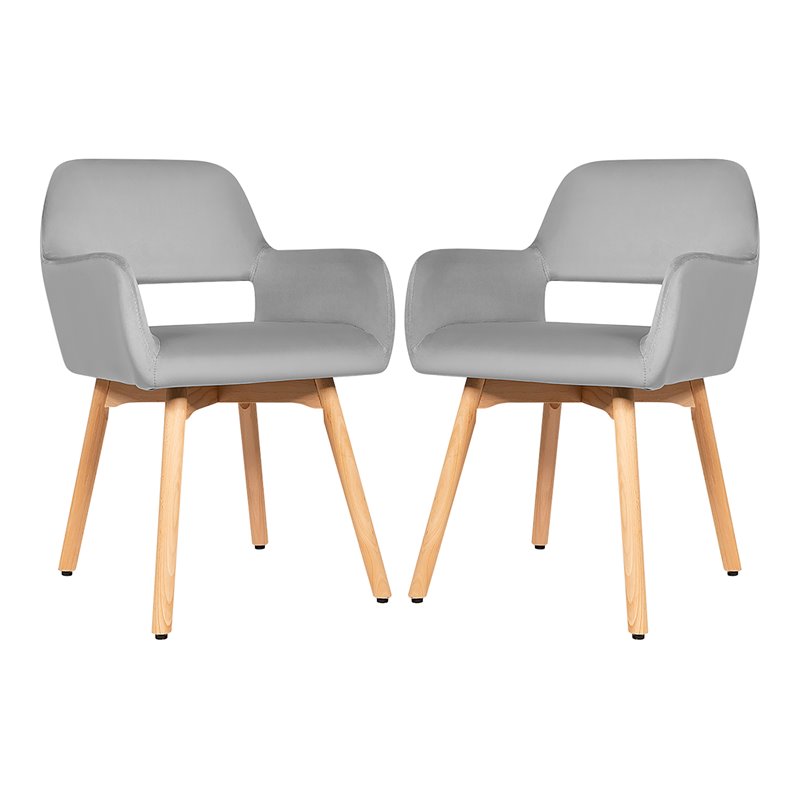 Costway Iron and Velvet Fabric Accent Leisure Armchairs in Gray (Set of 2)