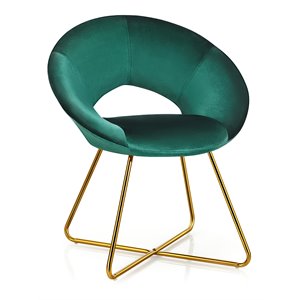 Costway Contemporary Velvet Accent Chair with Golden Metal Leg in Dark Green