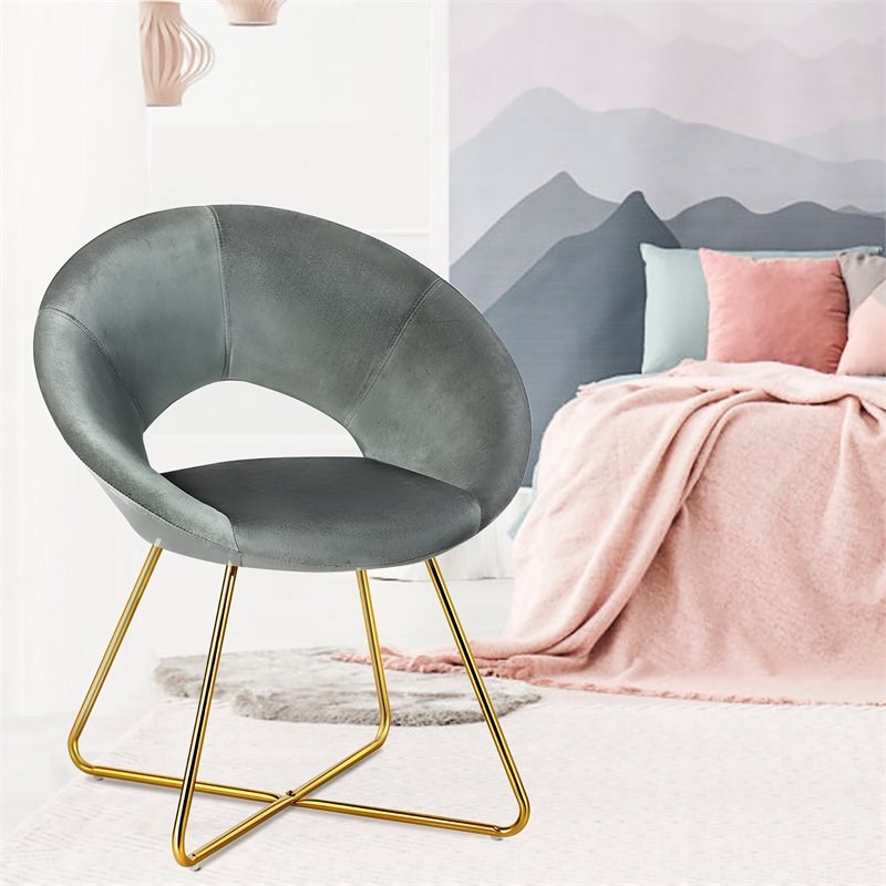 Costway Contemporary Velvet Accent Chair with Golden Metal Leg in Gray