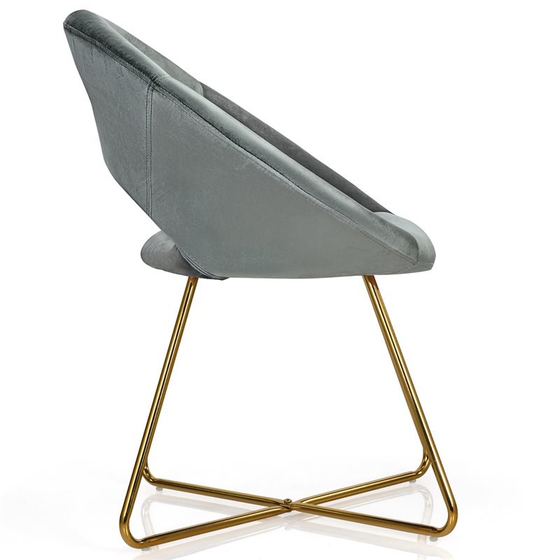 Costway Contemporary Velvet Accent Chair with Golden Metal Leg in Gray