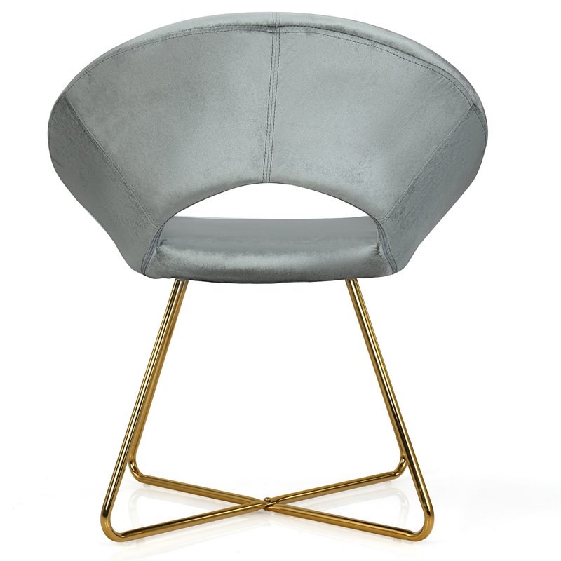 Costway Contemporary Velvet Accent Chair with Golden Metal Leg in Gray