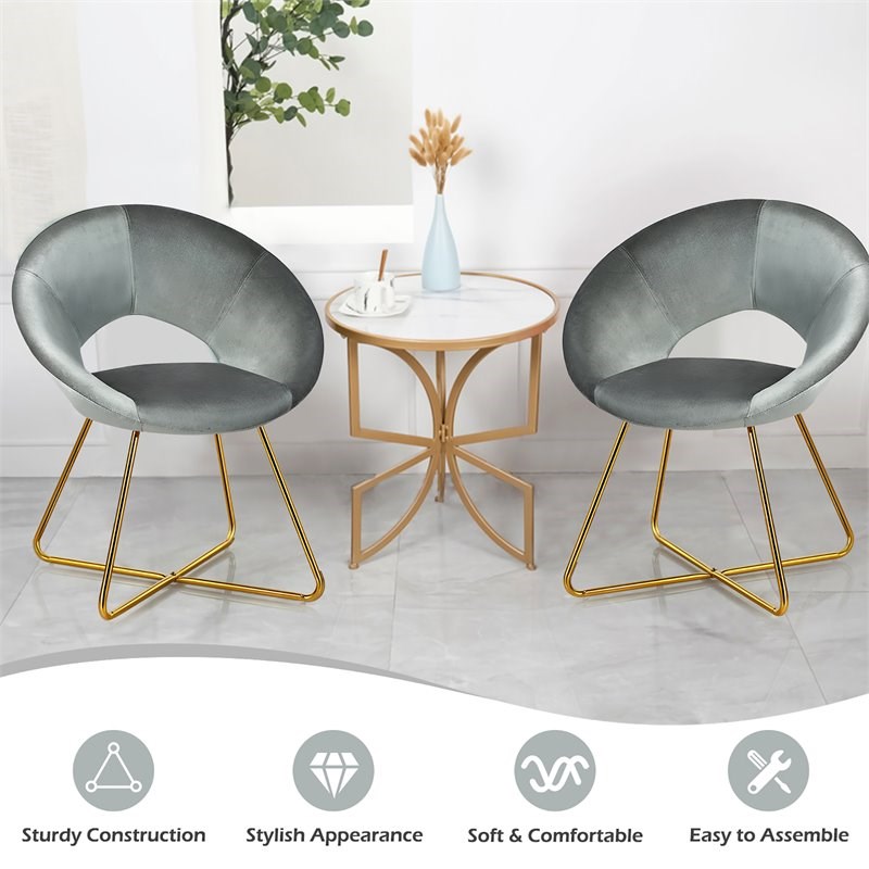 Costway Contemporary Velvet Accent Chair with Golden Metal Leg in Gray
