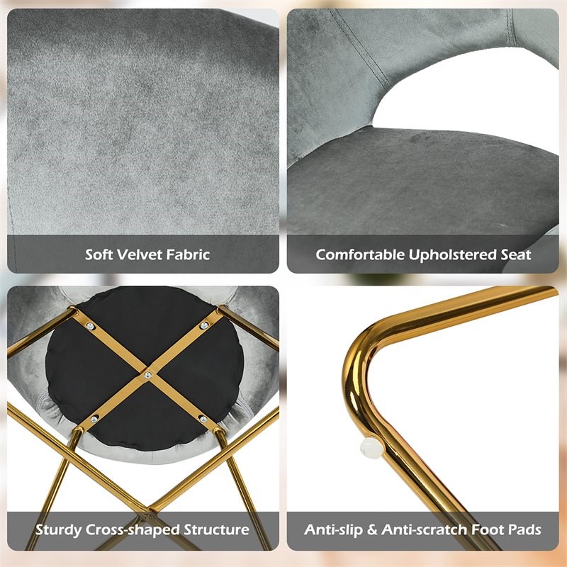 Costway Contemporary Velvet Accent Chair with Golden Metal Leg in Gray