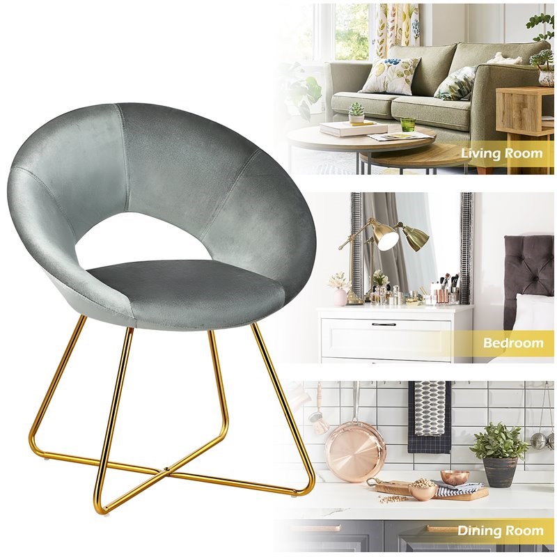 Costway Contemporary Velvet Accent Chair with Golden Metal Leg in Gray