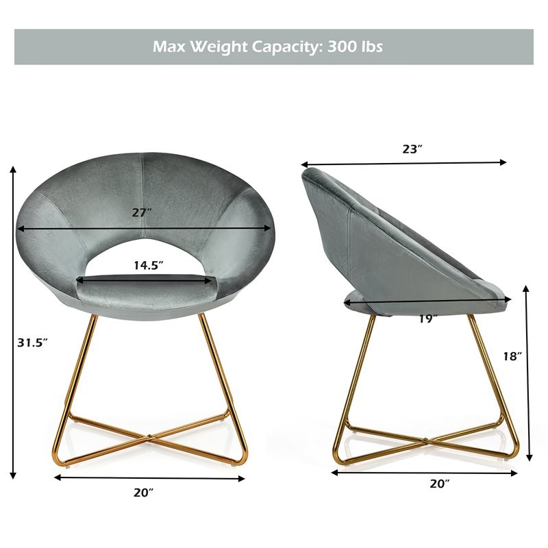 Costway Contemporary Velvet Accent Chair with Golden Metal Leg in Gray