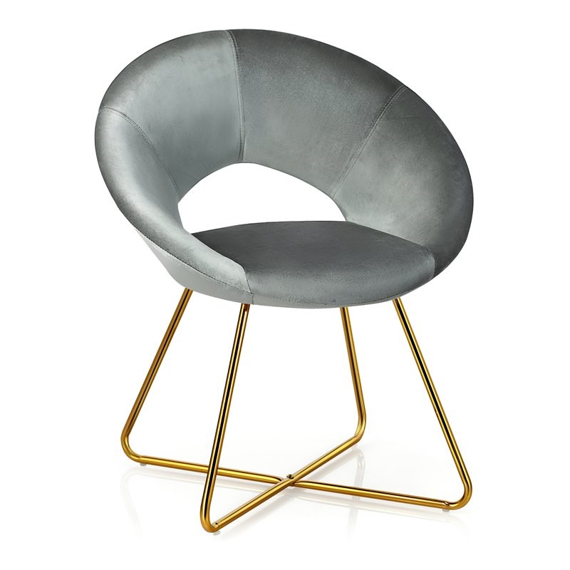 Costway Contemporary Velvet Accent Chair with Golden Metal Leg in Gray