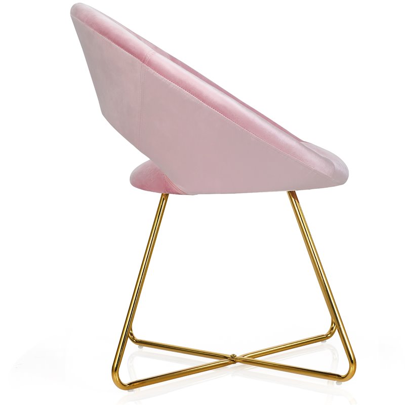 Costway Contemporary Velvet Accent Chair with Golden Metal Leg in Pink