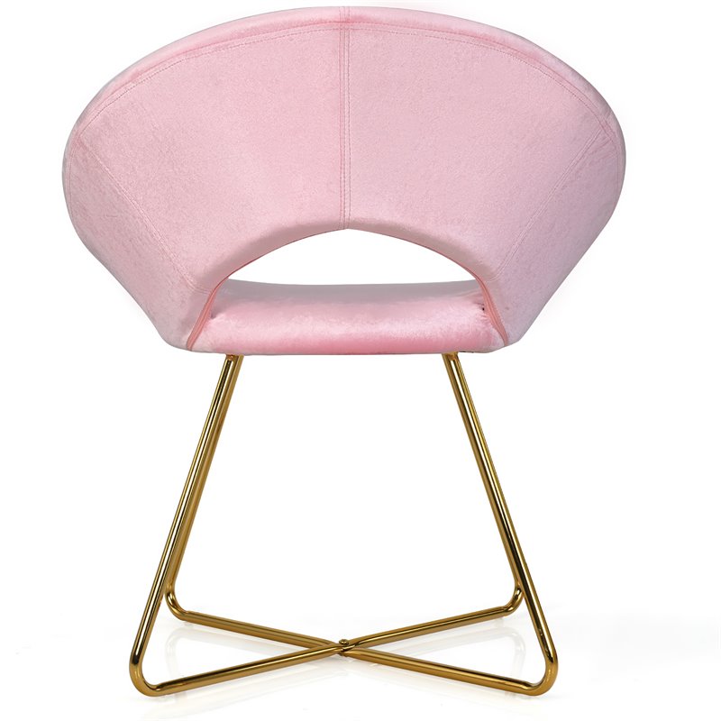 Costway Contemporary Velvet Accent Chair with Golden Metal Leg in Pink