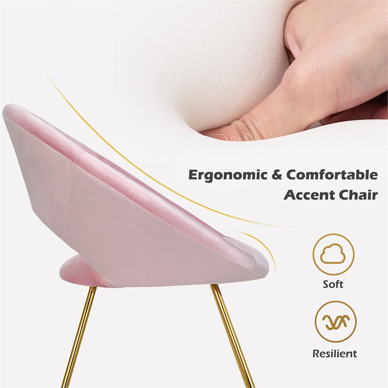 Costway Contemporary Velvet Accent Chair with Golden Metal Leg in Pink