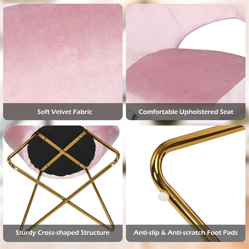 Costway Contemporary Velvet Accent Chair with Golden Metal Leg in Pink