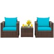 Costway 3-piece Contemporary Rattan Patio Furniture Set w/ Cushions in Turquoise