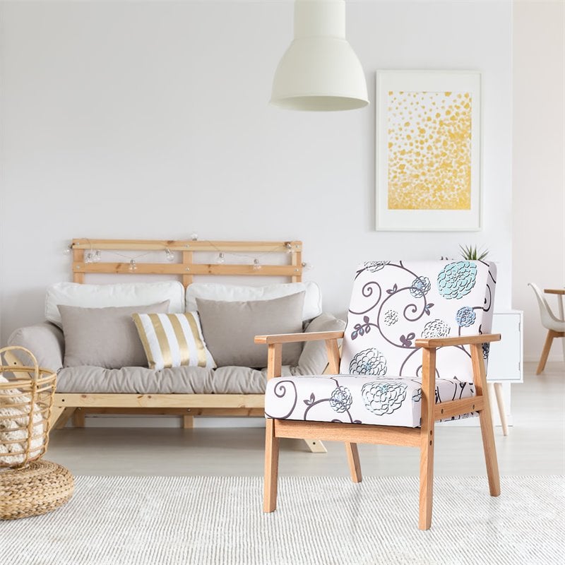 Costway Sponge & Fabric Accent Armchair with Rubber Wood Leg in Multi-Color