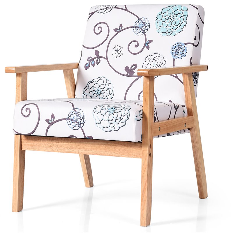 Costway Sponge & Fabric Accent Armchair with Rubber Wood Leg in Multi-Color
