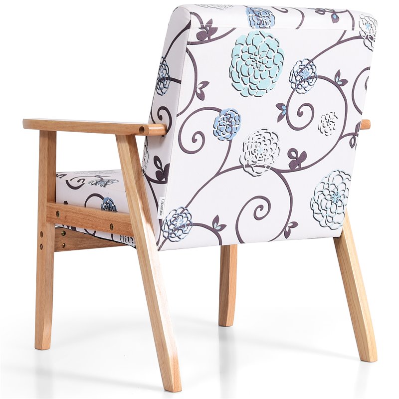 Costway Sponge & Fabric Accent Armchair with Rubber Wood Leg in Multi-Color