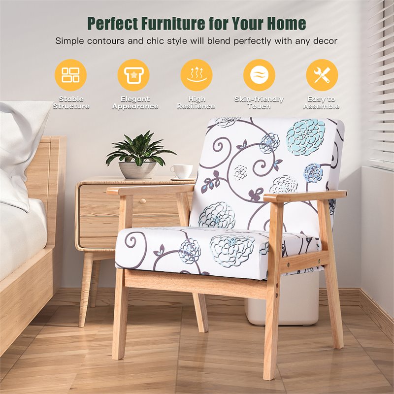 Costway Sponge & Fabric Accent Armchair with Rubber Wood Leg in Multi-Color