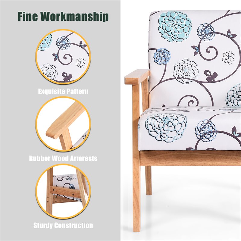 Costway Sponge & Fabric Accent Armchair with Rubber Wood Leg in Multi-Color