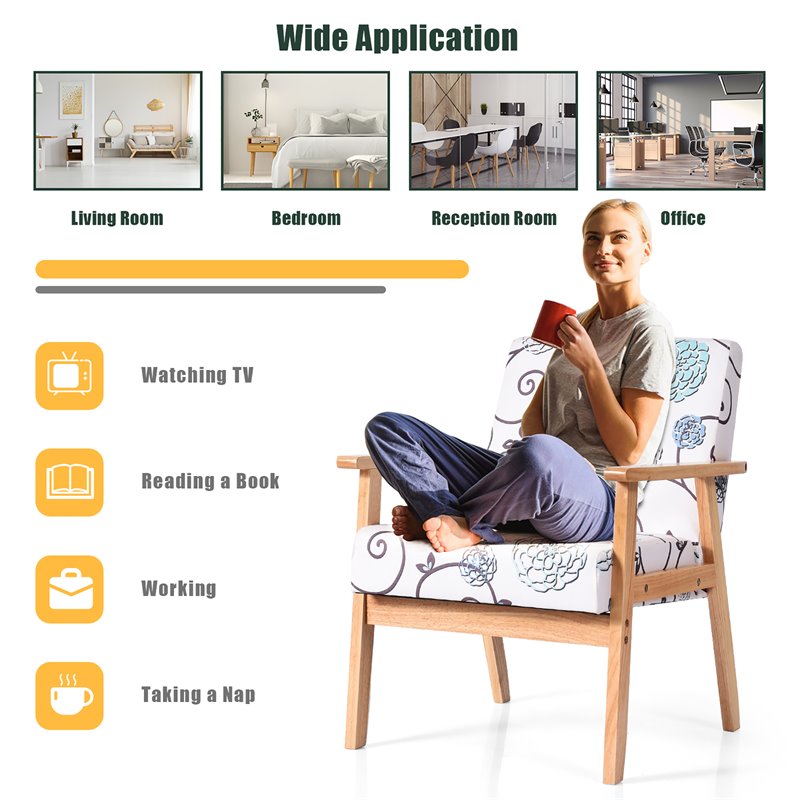 Costway Sponge & Fabric Accent Armchair with Rubber Wood Leg in Multi-Color