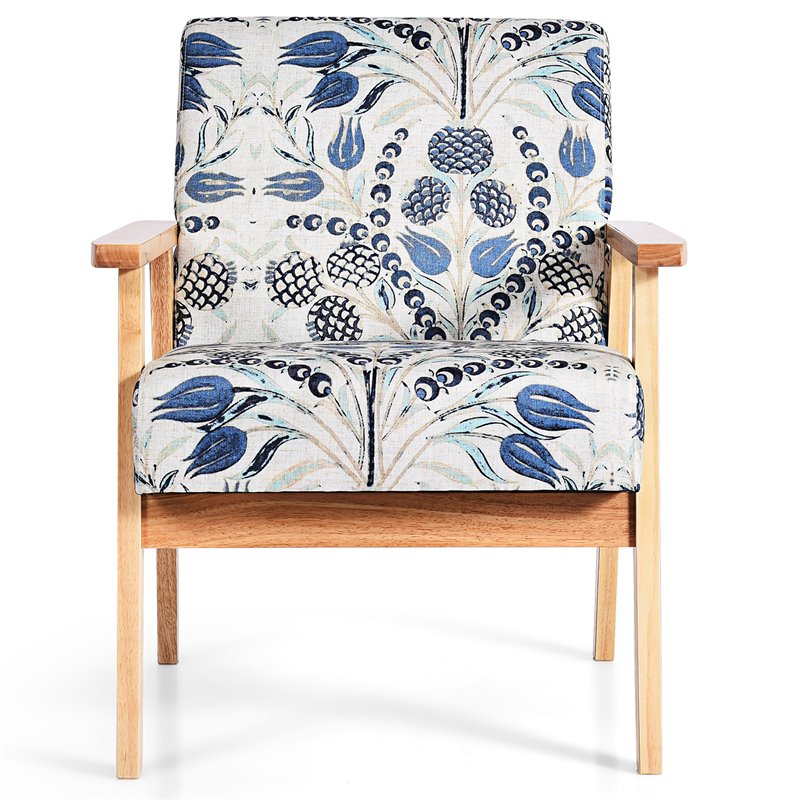 Costway Sponge & Fabric Accent Armchair with Rubber Wood Leg in Blue