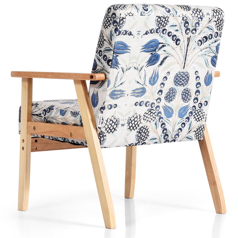 Costway Sponge & Fabric Accent Armchair with Rubber Wood Leg in Blue