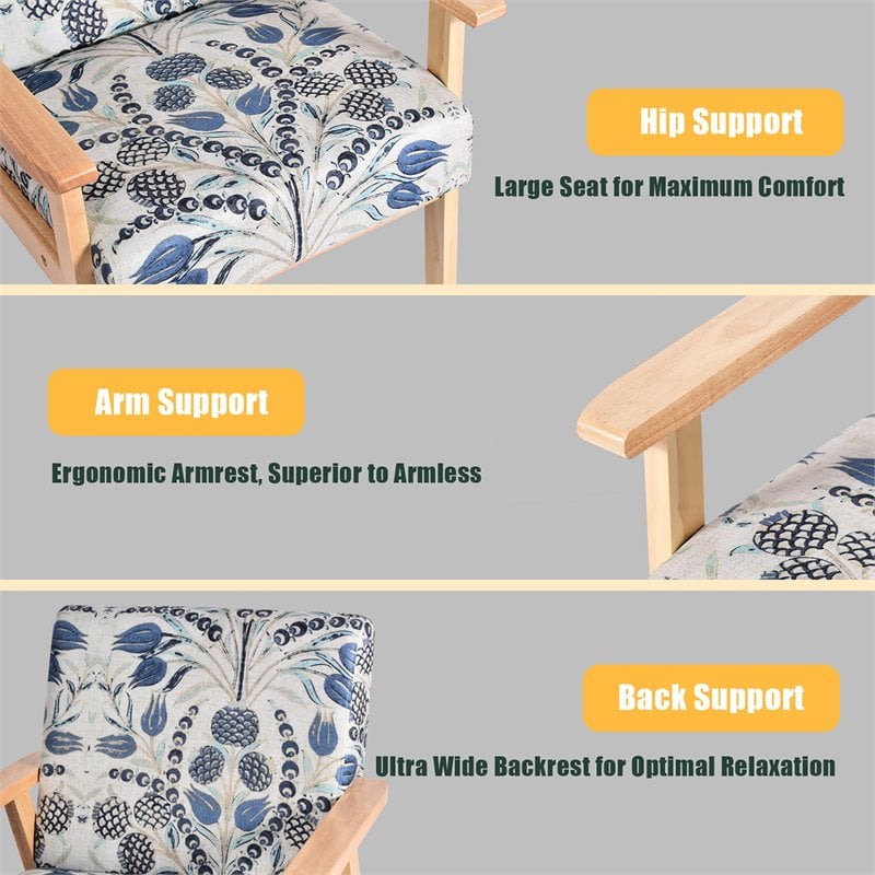 Costway Sponge & Fabric Accent Armchair with Rubber Wood Leg in Blue