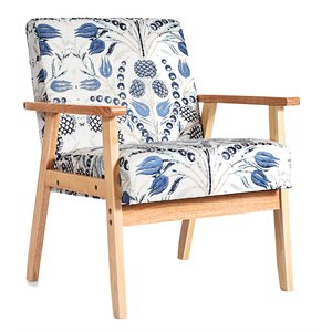Costway Sponge & Fabric Accent Armchair with Rubber Wood Leg in Blue