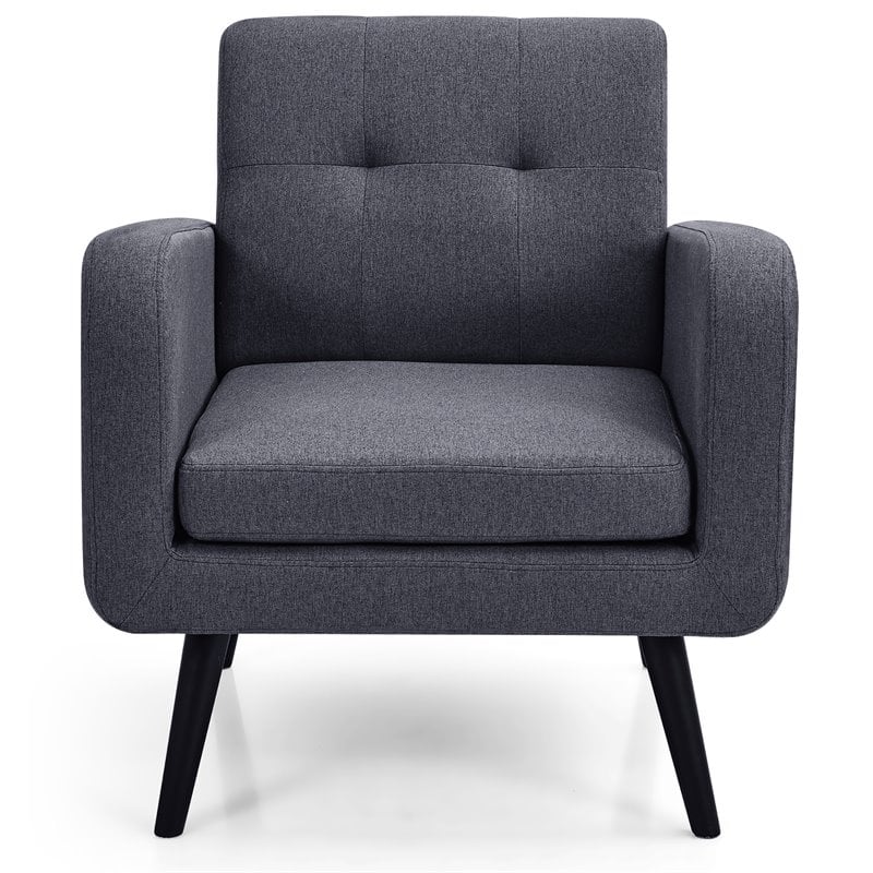 Costway Contemporary Fabric Arm Chair with Rubber Wood Legs in Gray
