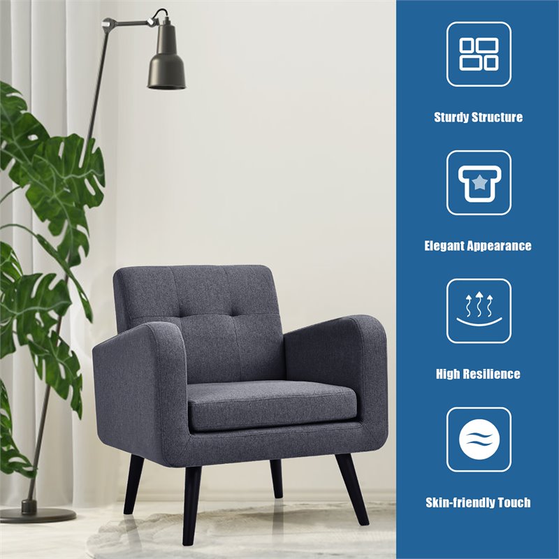 Costway Contemporary Fabric Arm Chair with Rubber Wood Legs in Gray