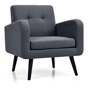 Costway Contemporary Fabric Arm Chair with Rubber Wood Legs in Gray