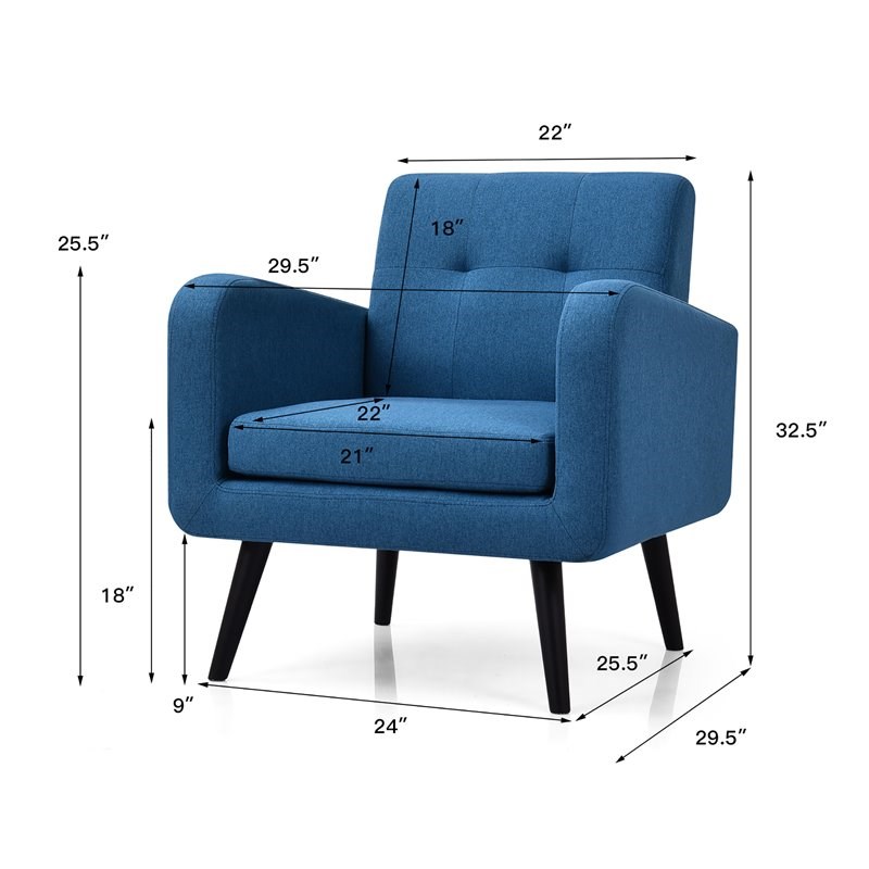 Costway Contemporary Fabric Arm Chair with Rubber Wood Legs in Blue