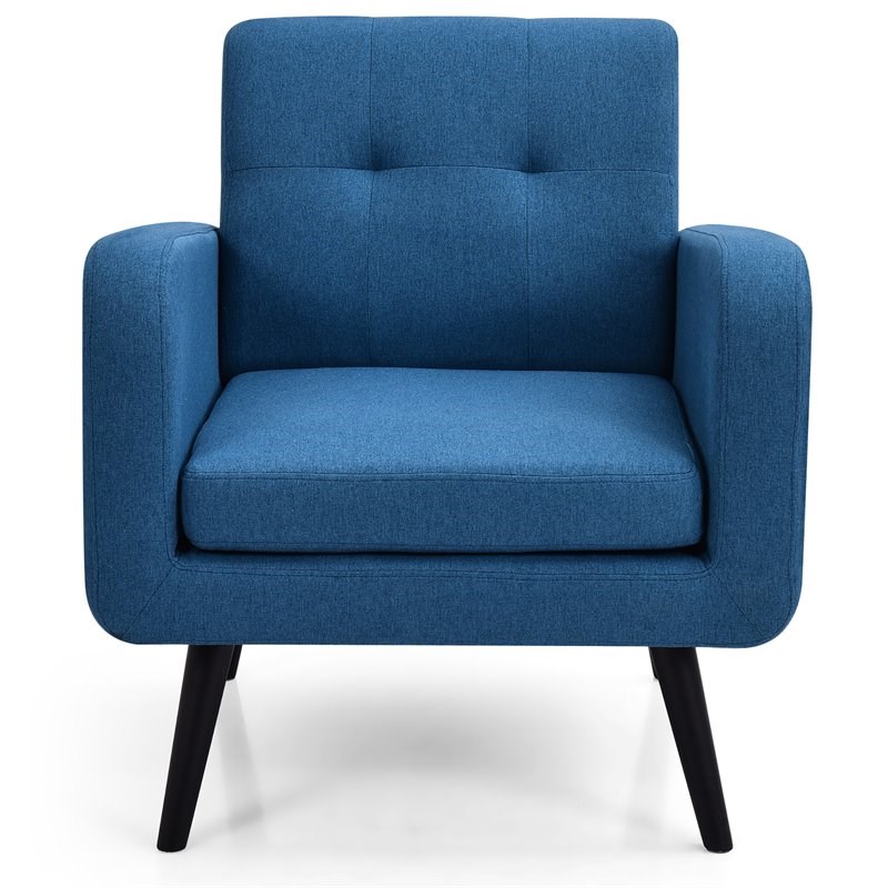 Costway Contemporary Fabric Arm Chair with Rubber Wood Legs in Blue