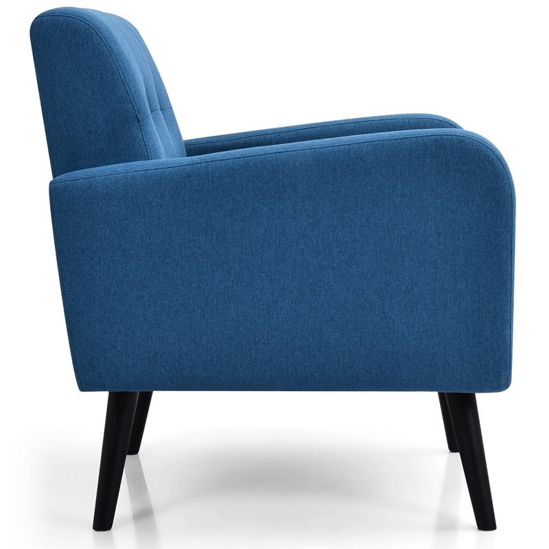Costway Contemporary Fabric Arm Chair with Rubber Wood Legs in Blue
