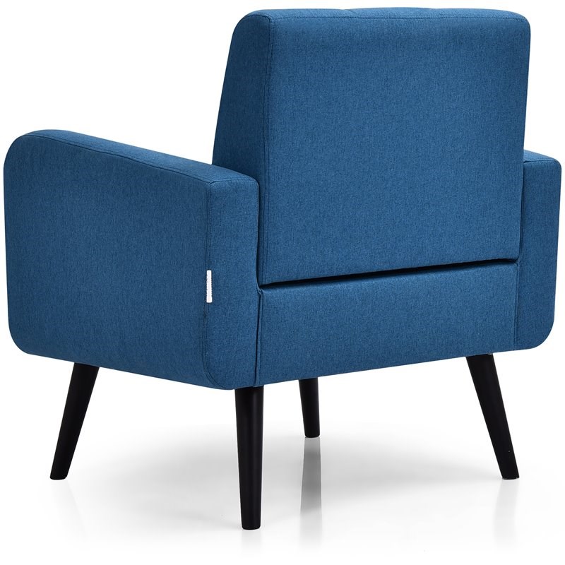 Costway Contemporary Fabric Arm Chair with Rubber Wood Legs in Blue