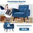 Costway Contemporary Fabric Arm Chair with Rubber Wood Legs in Blue