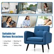 Costway Contemporary Fabric Arm Chair with Rubber Wood Legs in Blue