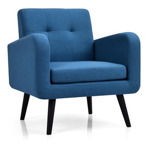 Costway Contemporary Fabric Arm Chair with Rubber Wood Legs in Blue