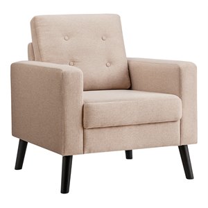 Costway Contemporary Fabric Accent Chair with Rubber Wood Legs in Beige