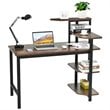 Costway Engineered Wood Computer Desk with Storage Shelves in Rustic Brown