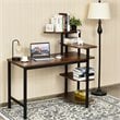 Costway Engineered Wood Computer Desk with Storage Shelves in Rustic Brown