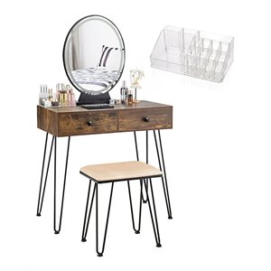 Costway Vanity Makeup Dressing Table with Mirror Touch Switch in Tan