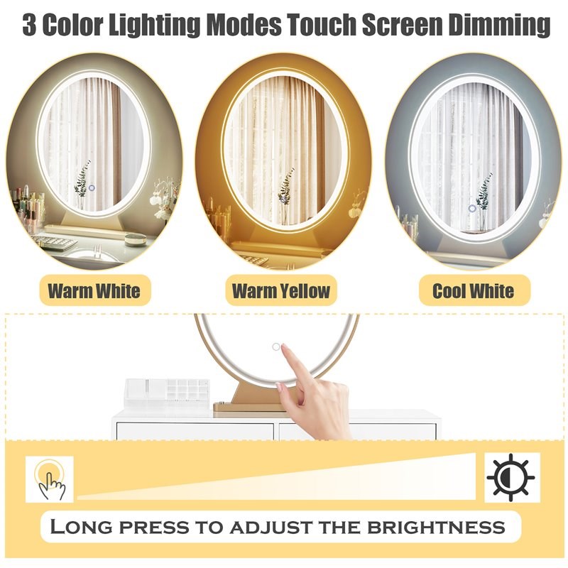 Costway Vanity Makeup Dressing Table with Mirror Touch Switch in White