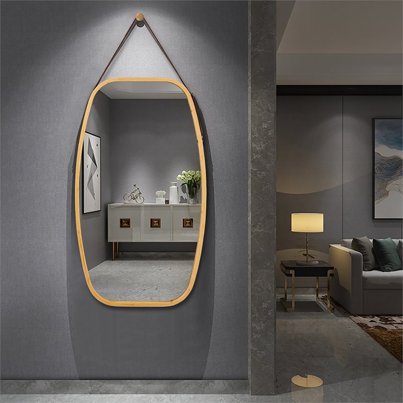 Costway 30'' Rectangle Wall Hanging Framed Modern Bathroom Mirror in Natural