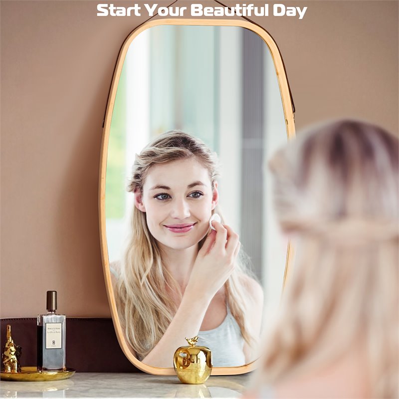 Costway 30'' Rectangle Wall Hanging Framed Modern Bathroom Mirror in Natural